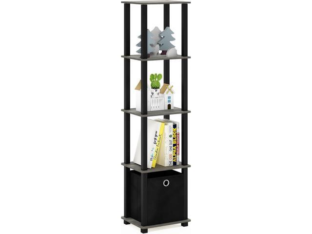 FURINNO TNT No Tools 5-Tier Display Decorative Shelf, French Oak Grey/Black/Black