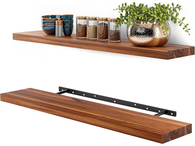 BATODA Set of 2 Pcs 36' Wood Floating Shelves, Rustic Wooden Storage Shelf