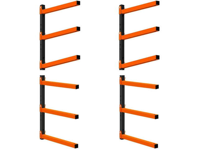 Homydom Heavy Duty Wall Mounted Lumber Storage Rack, 3-Level, 4 Pack Metal Garage Shelving System for Wood, Pipes & Skis, 300 Lbs Capacity...