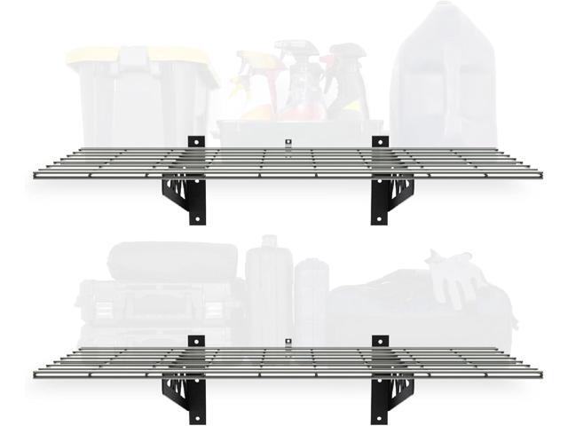 MonsterRax 18x36 White Garage Wall Shelf 2-Pack, 500lb, Hammertone