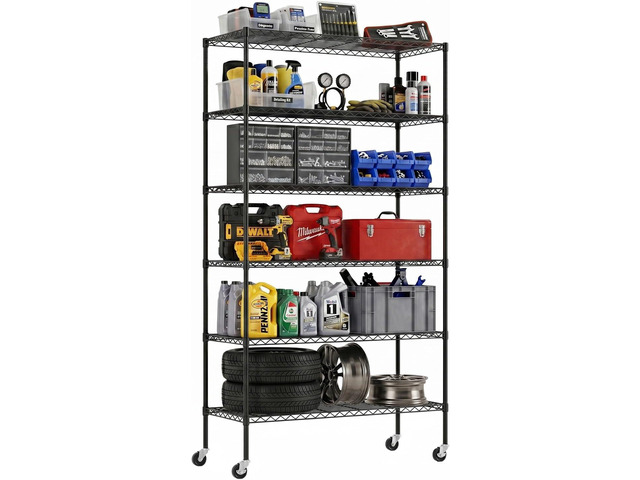 BestOffice Commercial Wire Shelving Unit Metal Shelf Casters Adjustable Layer Rack Strong Steel for Restaurant Garage Pantry Kitchen Garage...