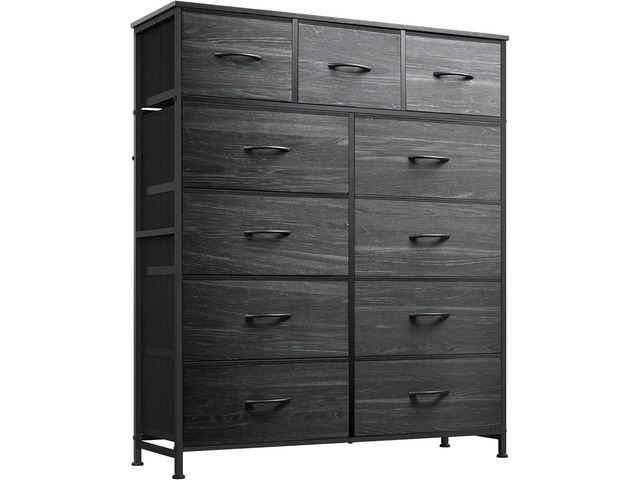 WLIVE Tall Dresser for Bedroom, 11 Drawer Fabric Dresser, Black Wood Grain