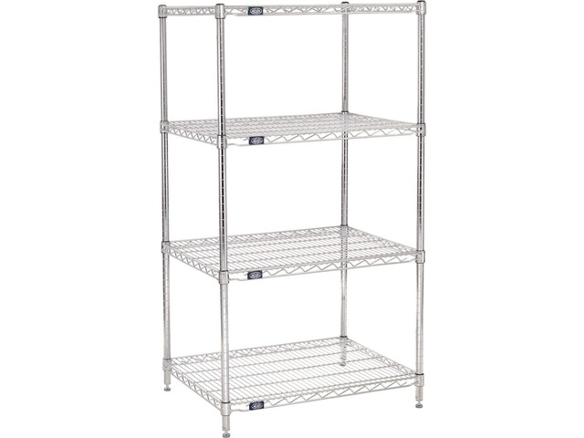 Nexel 24' x 30' x 63', 4 Tier Adjustable Wire Shelving Unit, NSF Listed Commercial Storage Rack, Chrome Finish, leveling feet