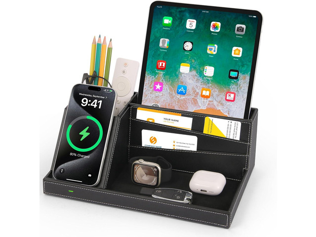 Fast Wireless Charging Station with Desk Organizer for iPhone 17/16/15/15 Pro/14/14 Pro Max/14 Pro/14 Plus/13/13 Pro Max/13 Pro/and iPhone 12/11...