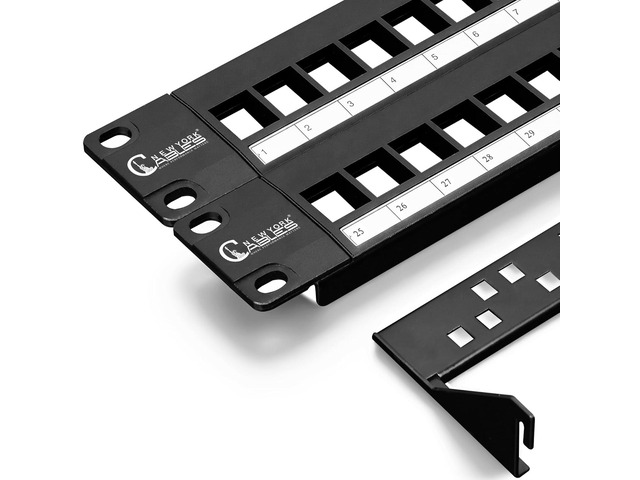 NewYork Cables 48 Port Blank Keystone Patch Panel 2U 19 Inch Rack Mount, Snap-in Modular Design, Cat6 Network Ethernet Panel, Heavy Duty Steel, for...