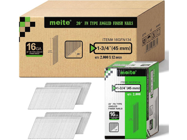 meite 16 Gauge Finish Nails 1-3/4 Inch Galvanized 20 Degree Angled 24000PCS