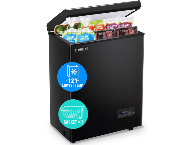 DEMULLER Chest Freezer 4.0 CU. FT Ultra-low Temperature Deep Freezers (Down to -12 ) with TWO Removable Baskets Accurate Display of Cabinet Temp...