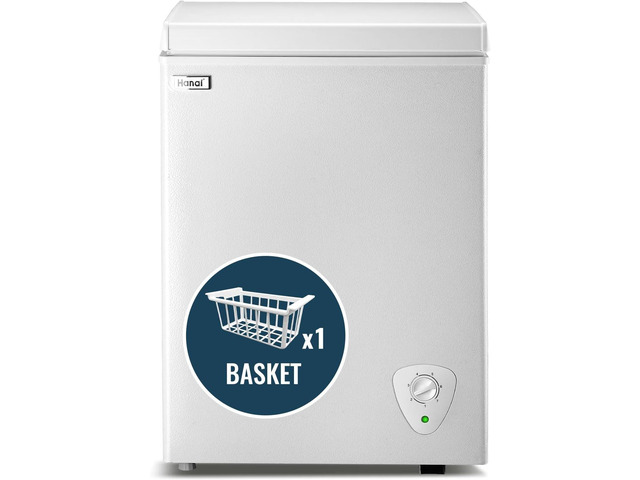 WANAI Chest Freezer Small Deep Freezers with Removable Storage Basket Freestanding Top Door Compact Mini 7 Gears Temperature Control for Office...