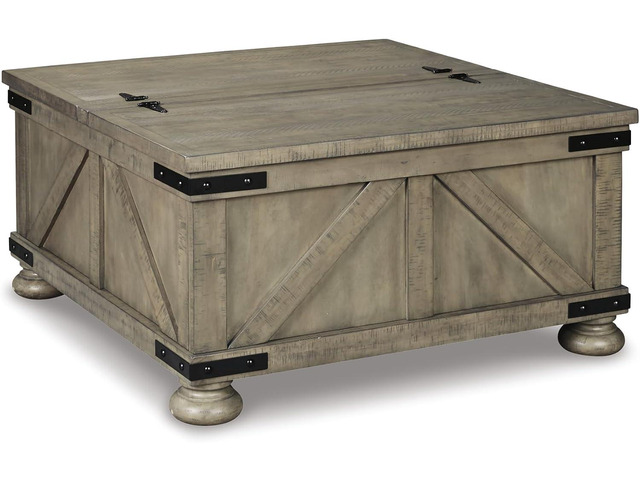 Signature Design by Ashley Aldwin Farmhouse Square Coffee Table with Lift Top for Storage, Grayish Brown