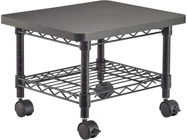 Safco Onyx Rolling Cart Printer Stand, Under-Desk Mobile Utility Table for Home Office with Steel Shelf, Black