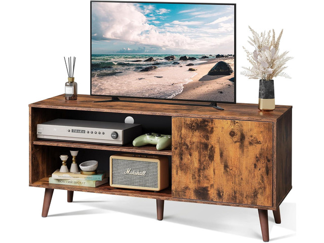 WLIVE TV Stand for 55 Inch TVs, Entertainment Center with Storage Cabinet, Mid-Century TV Stands for Living Room and Bedroom, 50' TV Console, Brown