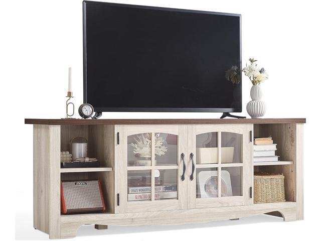 LINSY HOME Farmhouse TV Stand for 65 Inch TV, Wood Entertainment Center with Glass Door Storage Cabinet & Adjustable Shelves, Large Sturdy TV...