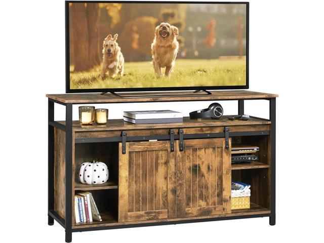 Yaheetech Tall Farmhouse TV Stand for 65 Inch TV, Barn Doors, Rustic Brown