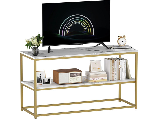 Function Home TV Stand for TVs up to 50 Inch, 2 Tier Entertainment Center, Modern TV Cabinet with Marble Top and Gold Metal Base, 42' Media Console...