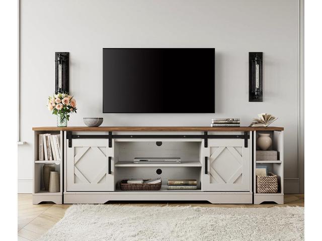 WAMPAT Farmhouse TV Stand for 80-85 inch TV with Distressed Wood Finish