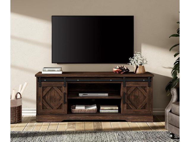 WAMPAT Farmhouse Style TV Stand for 55-65 inch TV w/Distressed Wood Finish