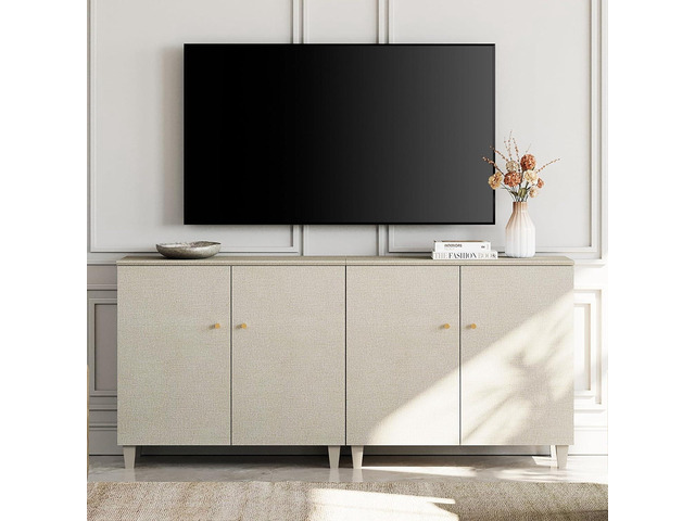WAMPAT Modern Wood TV Stands Cabinets for TVs up to 75 Inches, Beige Linen