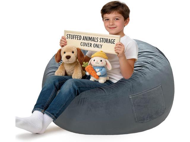Lukeight Stuffed Animal Storage Bean Bag Chair Cover for Kids, Velvet Plush Toy Organizer Seat, Cover Only, No Filling Included, Long YKK Zipper,...