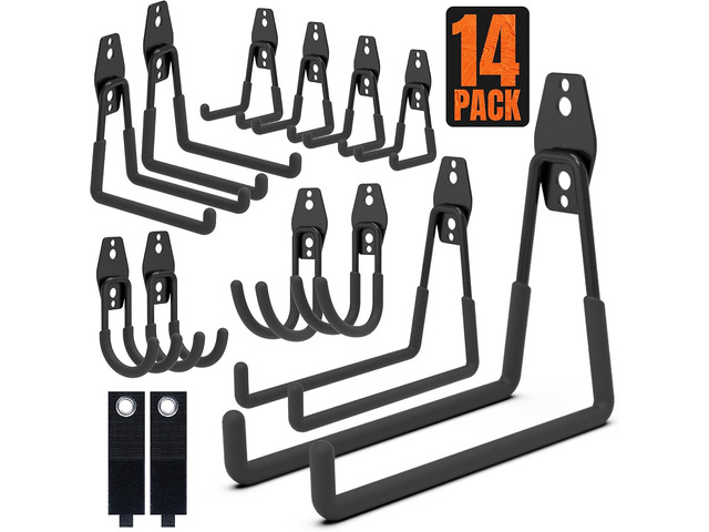 HUHOLE 14PC Garage Hooks Heavy Duty, Utility Garage Storage Hooks, Wall Mount Garage Hooks with Anti-Slip Coating for Hanging Ropes, Bikes, Ladders...