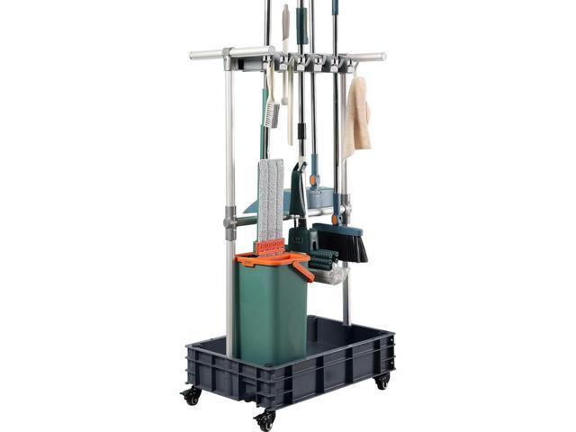 Broom mop Holder Cleaning Supplies Organizer Janitor carts on Wheels Housekeeping Station Storage Tools for Garage, Garden, Closet, Cabinet