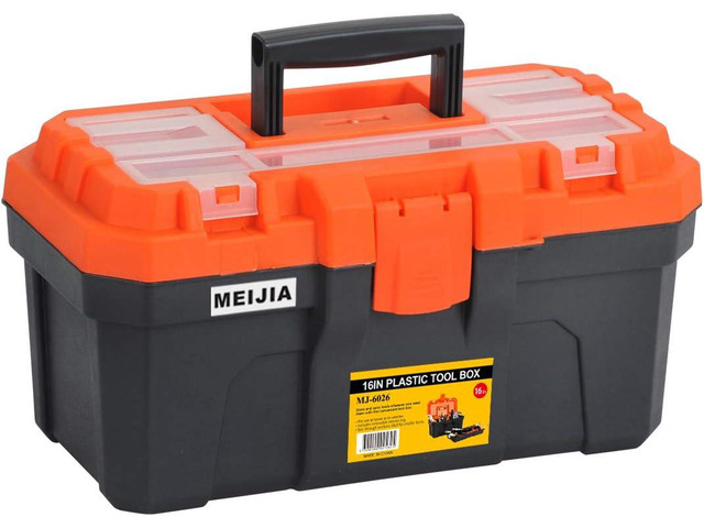 MEIJIA Portable Tool Storage Box, Organizers With Foldable Latches And Removable Tray(Black And Orange) (16'x9'x8')