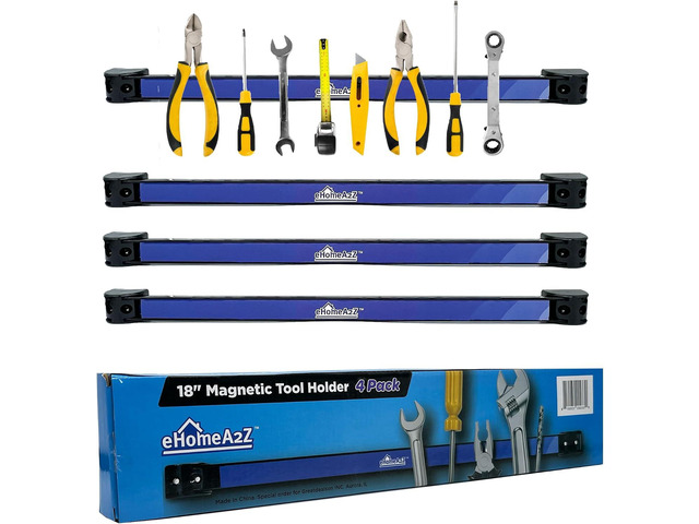 Magnetic Tool Holder (4 Pack) Heavy-Duty Rack, 18 Inch, Wall Mounted, Garage & Shop Organizer, Gifts for Men