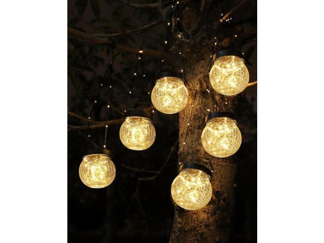 Solar Lanterns Solar Lights Outdoor Waterproof 6-Pack, Solar Powered Hanging Lights Cracked Glass Hanging Globes for Christmas Decoration, Shepherd...