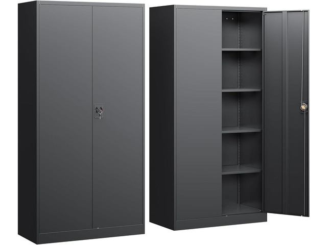 Yizosh Metal Garage Storage Cabinet with Lock, 71' Locking Tool Cabinet with 2 Doors and 4 Shelves, Tall Steel Cabinet for Garage, Heavy Duty File...