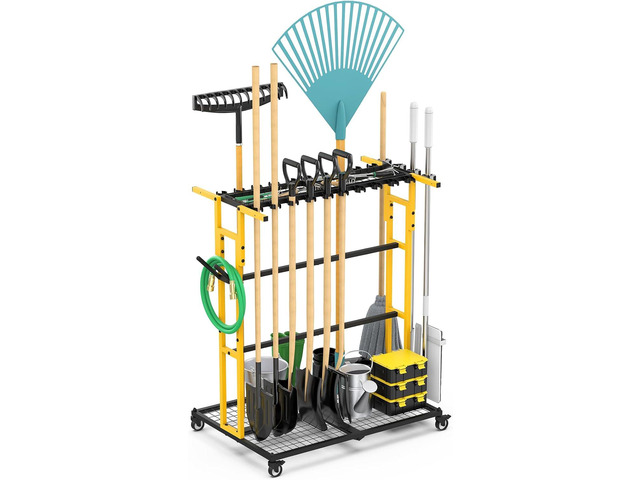 CCCEI Garage Organization with Wheels, Outdoor Gargen Yard Shed Tools Organizer Cart, Home Storage for Cleaning Supplies Organizer, Broom Holder,...