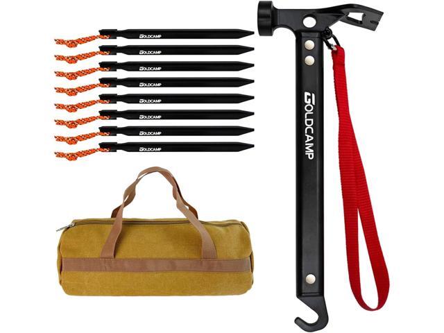 GOLDCAMP Tent Stakes with Hammer Kit, Heavy Duty Camping Stakes Set with Canvas Storage Bag, 8 Pack 7075 Aluminum Tent Pegs with Stake Remover Hook...