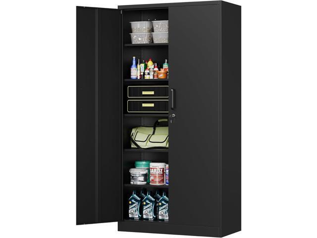 MIIIKO Metal Garage Storage Cabinet with 2 Doors and 5 Shelves,71' Metal Cabinets,Lockable Storage Cabinet for Home Office,Garage.