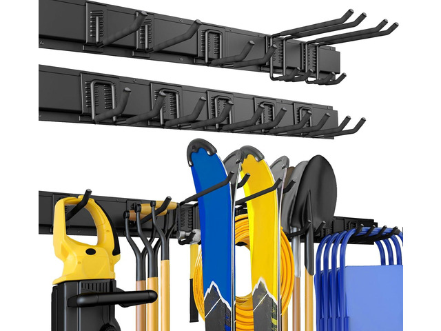 64 Inches Garage Storage, UUP Garage Organization Wall Mount Garden Tool Organizer, 620lbs Adjustable Metal Hooks, Yard Shed Rail Rack, Lawn Tool...