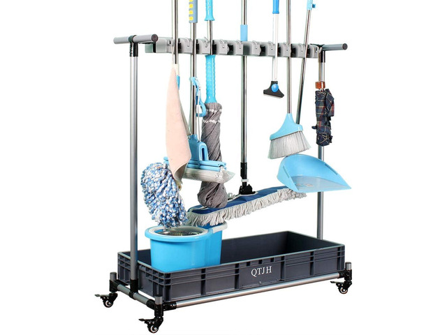 broom and mop holder put wet mops movable Commercial mop rack cleaning tool cart storage for garden garage organizer mop drain rack