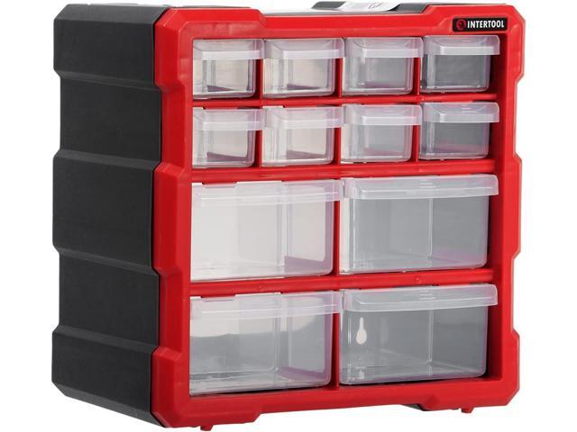 INTERTOOL Small Parts Organizer - 12 Removeable Bin Drawers - Tool Box for Storing Hardware and Garage Organization - For Screws, Bolts, Legos,...