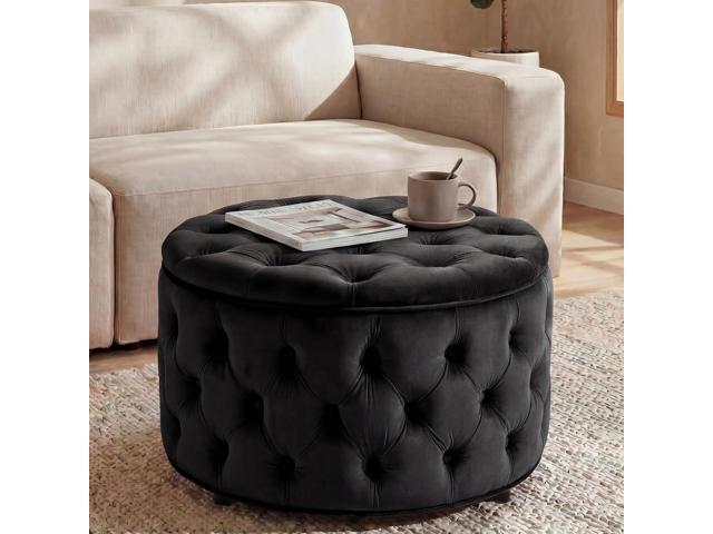 Homebeez 28 Inch Round Storage Ottoman, Velvet Button Tufted Ottoman, Removable Lid Coffee Table, Upholstered Hidden Storage Footrest Stool for...
