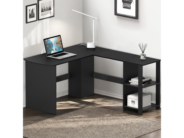 SHW 51 x 51 L-Shaped Home Office Wood Corner Desk with Storage, Black