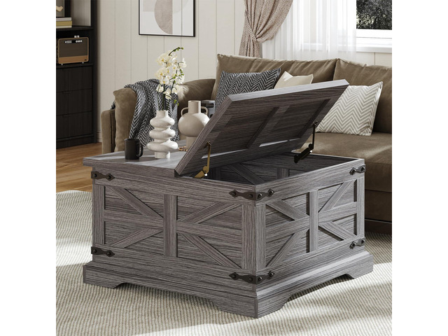 VVFLU Farmhouse Coffee Table with Storage, Square Center Table for Living Room, Rustic, Hinged Lift Top Soft Close, Wood, Large Hidden Storage,...