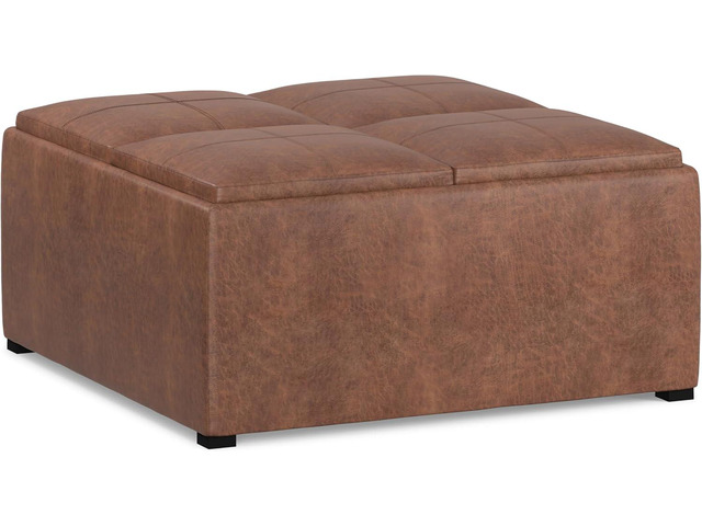 SIMPLIHOME Avalon 35' Wide Vegan Leather Storage Ottoman in Umber Brown