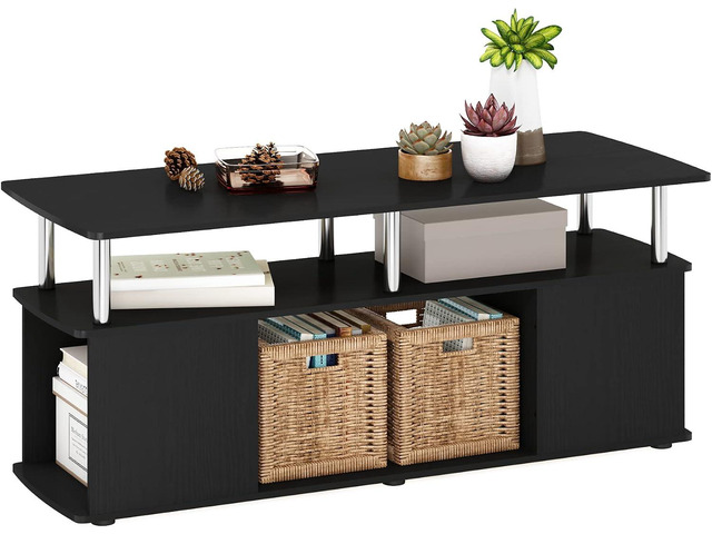 Furinno Jaya TV Stand, 3-Tier Entertainment Center with Open Shelf, TV Console for TV up to 50 Inch with Side Storage Compartments, for Living...