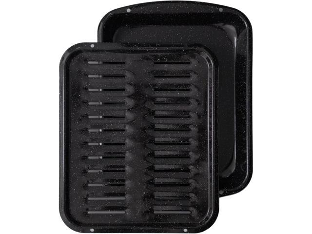 Broiler Pan for Oven Nonstick Porcelain Enamel Coated - W 12. 62' X L 16.75' GE WB48X10056 Replacement for Oven With Rack Withstands High...