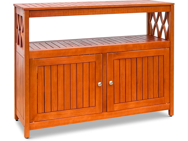 DTY Outdoor Living Longs Peak Eucalyptus Wood Sideboard Table, Outdoor Buffet Cabinet with Storage, Natural Oil Weather-Resistant Finish