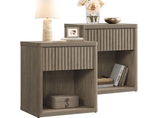 SICOTAS Night Stand Set of 2 Nightstands with Drawer Storage Fluted Bed Side Table End Table Large Modern Wide Bedside Stand Mid Century Night...
