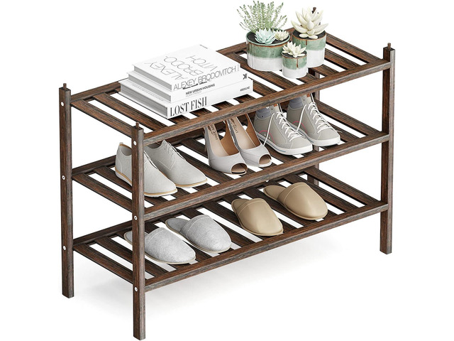 Dranixly Shoe Rack, 3-Tier Bamboo Stackable Shelf Storage Organizer, Stand for Closet, Entryway, Hallway, Bathroom and Living RoomMocha