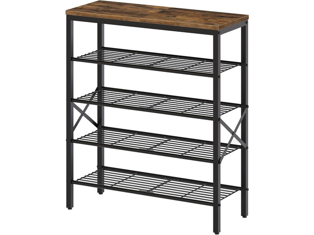 YATINEY 5-Tier Shoe Rack, Shoe Storage for Entryway and Closet, Free Standing Shoe Organizer with Metal Mesh Shelves, 16-20 Pairs of Shoes, Rustic...