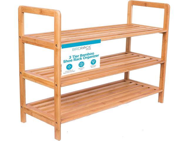 BIRDROCK HOME Bamboo Shoe Rack Organizer for Entryway, Closet, or Front Door - Stackable Wooden Storage Shelf for Small Spaces, Indoor or Outdoor,...