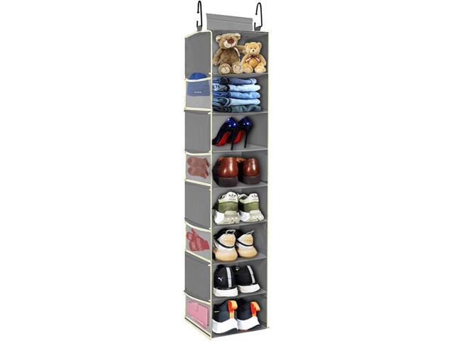 Large-Sized Hanging Shoe Organizer 8-Shelf, Hanging Closet Organizer with 8 Side Pockets, Wider Hanging Shelves for Storage Shoes Clothes 9' W ×...