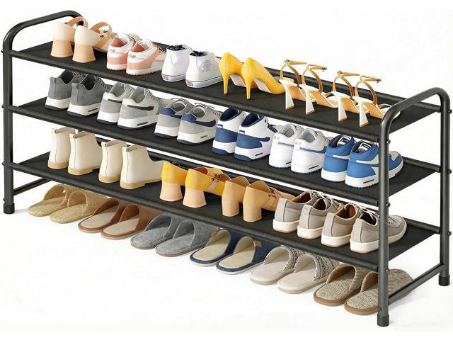 MISSLO 3-Tier Long Shoe Rack for Closet Shoe Organizer for Closet Floor Entryway Storage Stackable Wide Shoe Shelf Stores 24 Pairs of Men Sneakers,...