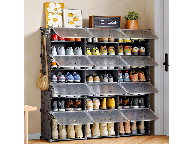 MAGINELS 48-Pairs Shoe Storage Organizer Cabinet,Portable Shoe Rack Organizer with Door,Large DIY Plastic Detachable Shoes Shelves for...