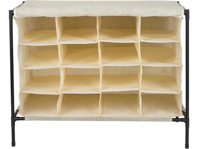 Simplify 16 Pair Shoe Rack with Cover Stackable Storage & Organization Closet Bedroom Entryway Beige