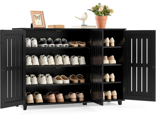 Yaheetech Shoe Cabinet with Doors for Entryway, Closed Storage Rack, Black